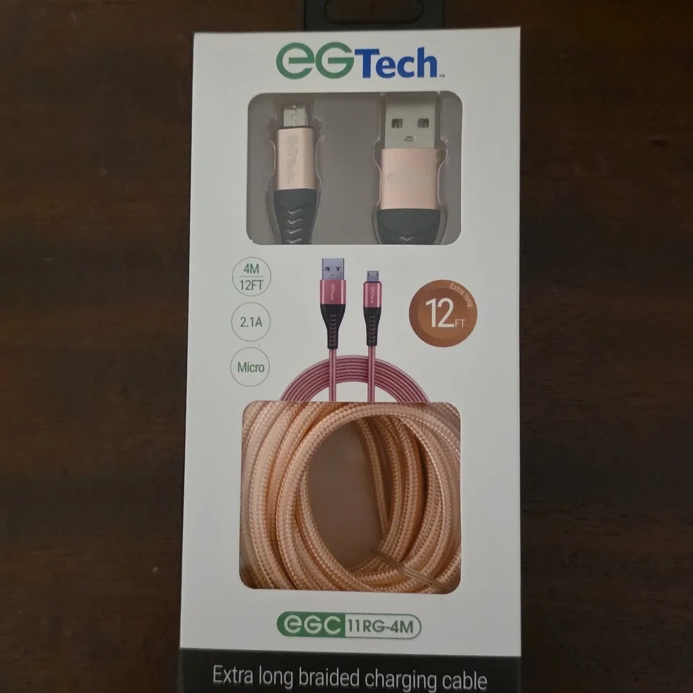 Micro Pink Extra Long Braided Charging Cable 12 Foot